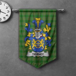 ScotsTee Shop Irish Tierney or O'Tierney Clan Coat of Arms Irish Tartan Gonfalon Flag