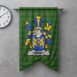 ScotsTee Shop Irish Tierney or O'Tierney Clan Coat of Arms Irish Tartan Gonfalon Flag
