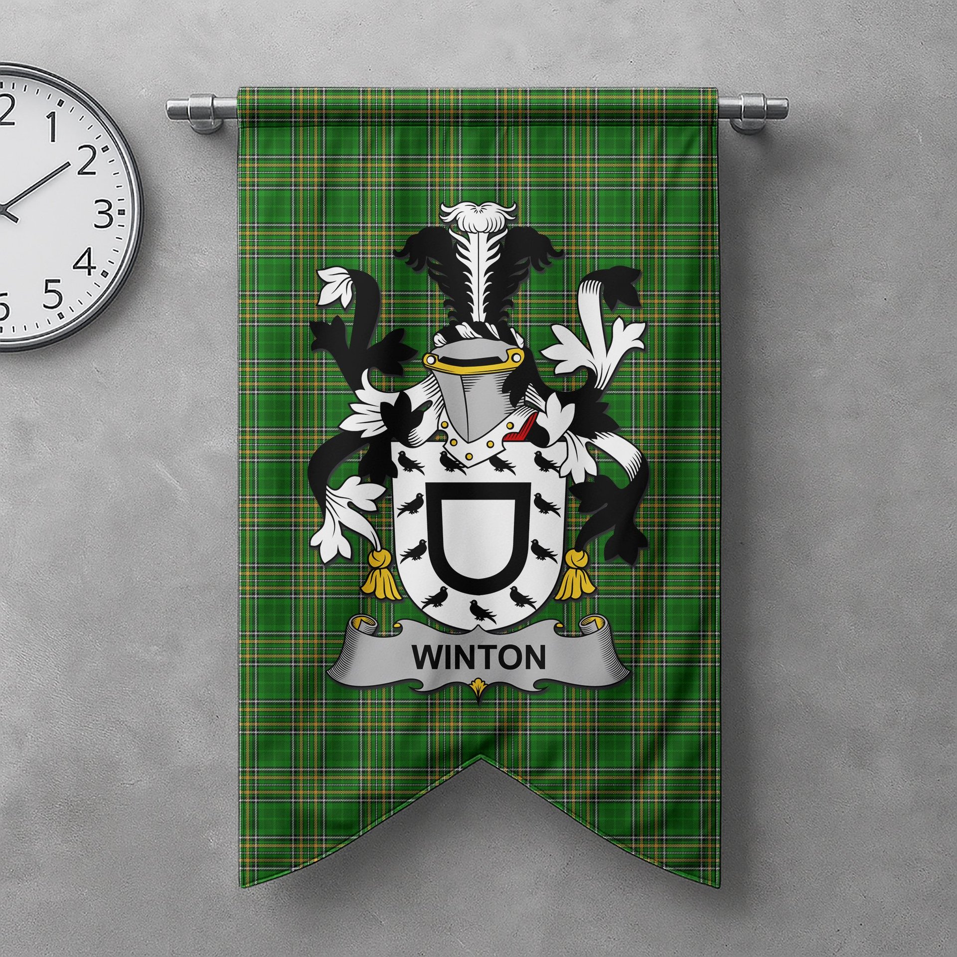 ScotsTee Shop Irish Winton Clan Coat of Arms Irish Tartan Gonfalon Flag