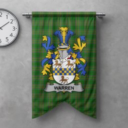 ScotsTee Shop Irish Warren Clan Coat of Arms Irish Tartan Gonfalon Flag