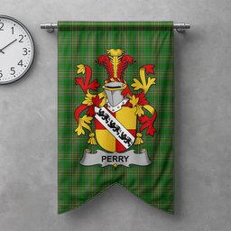 ScotsTee Shop Irish Perry Clan Coat of Arms Irish Tartan Gonfalon Flag