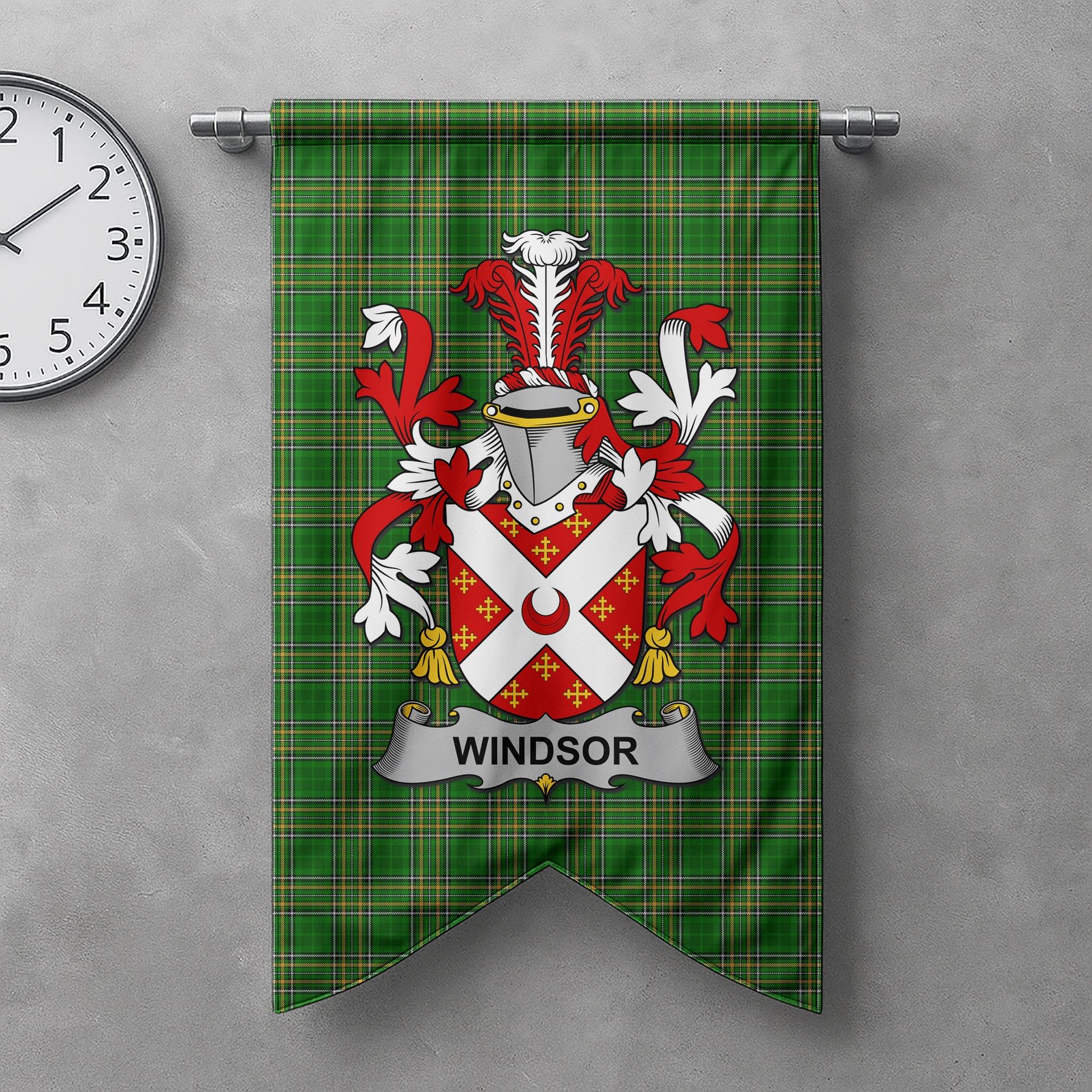 ScotsTee Shop Irish Windsor Clan Coat of Arms Irish Tartan Gonfalon Flag