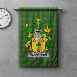 ScotsTee Shop Irish Vandeleur Clan Coat of Arms Irish Tartan Gonfalon Flag