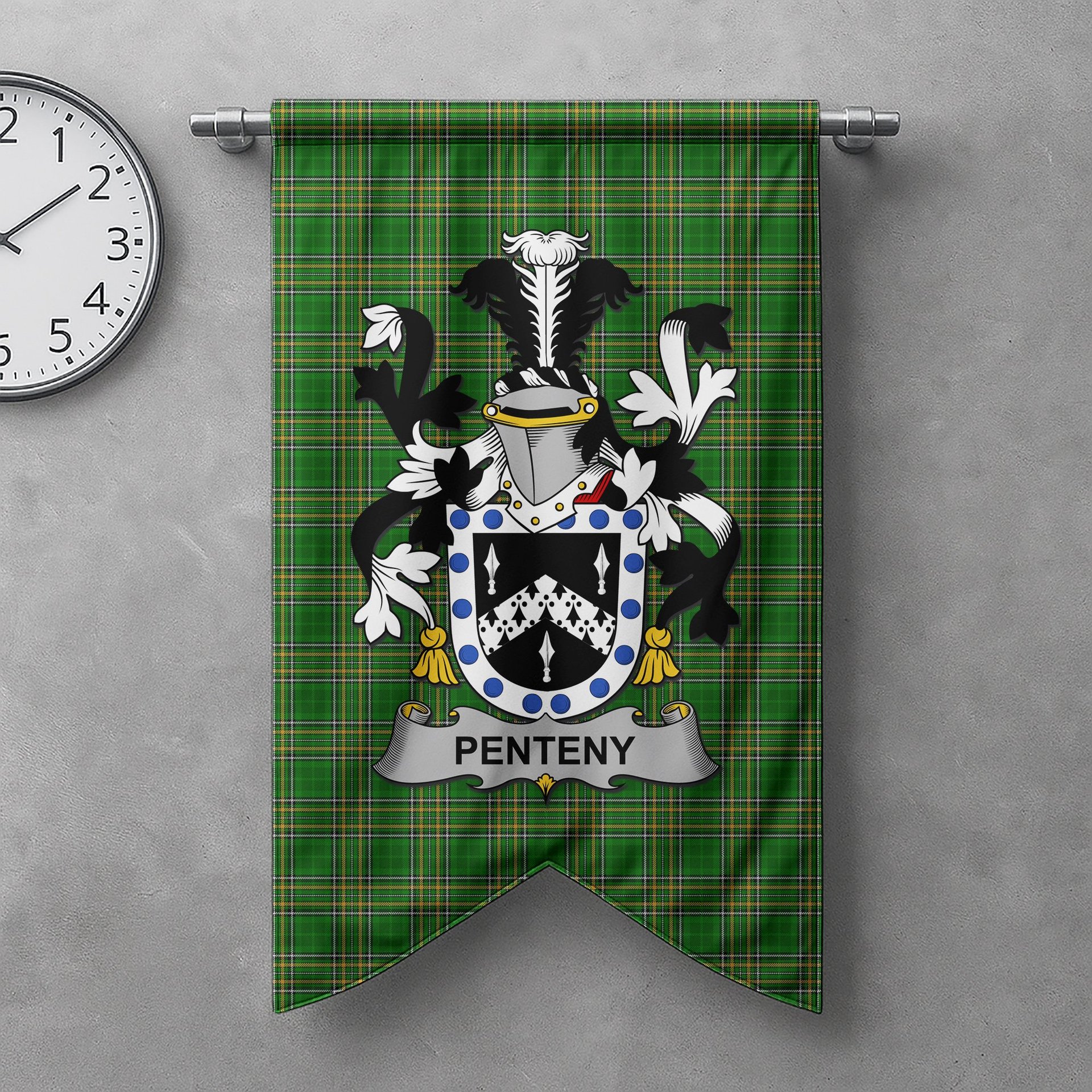 ScotsTee Shop Irish Penteny Clan Coat of Arms Irish Tartan Gonfalon Flag