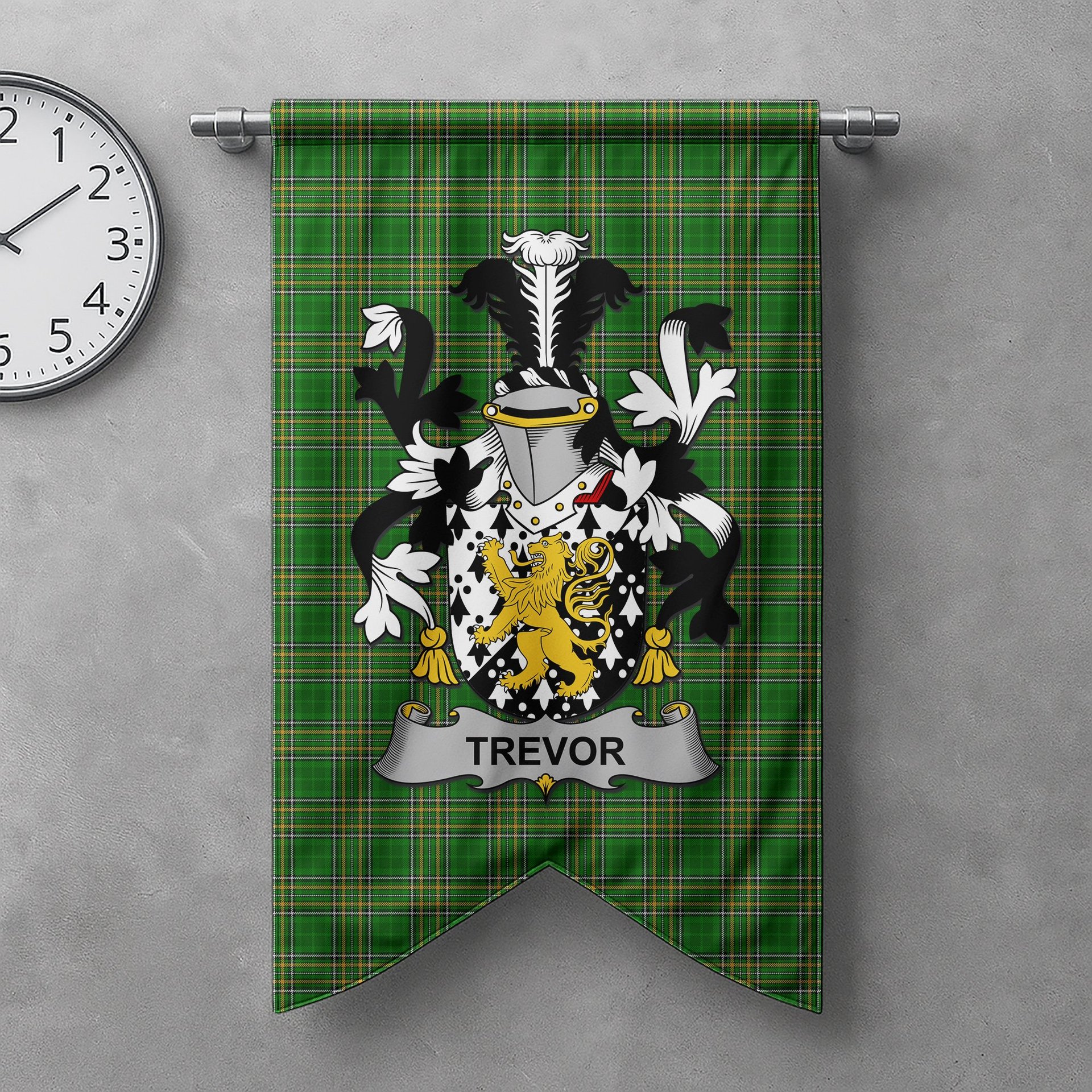 ScotsTee Shop Irish Trevor Clan Coat of Arms Irish Tartan Gonfalon Flag