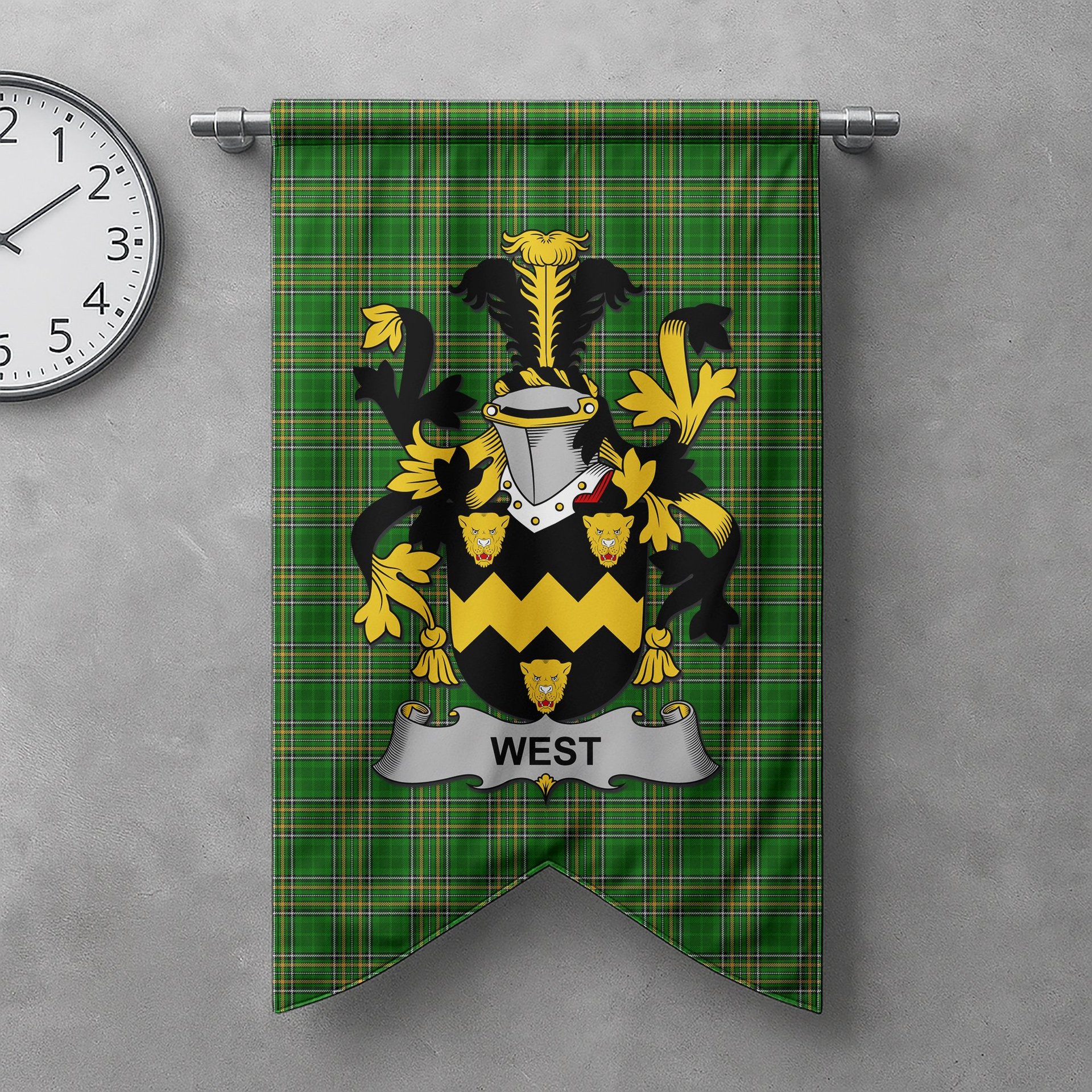 ScotsTee Shop Irish West Clan Coat of Arms Irish Tartan Gonfalon Flag