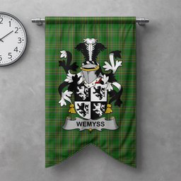 ScotsTee Shop Irish Wemyss Clan Coat of Arms Irish Tartan Gonfalon Flag