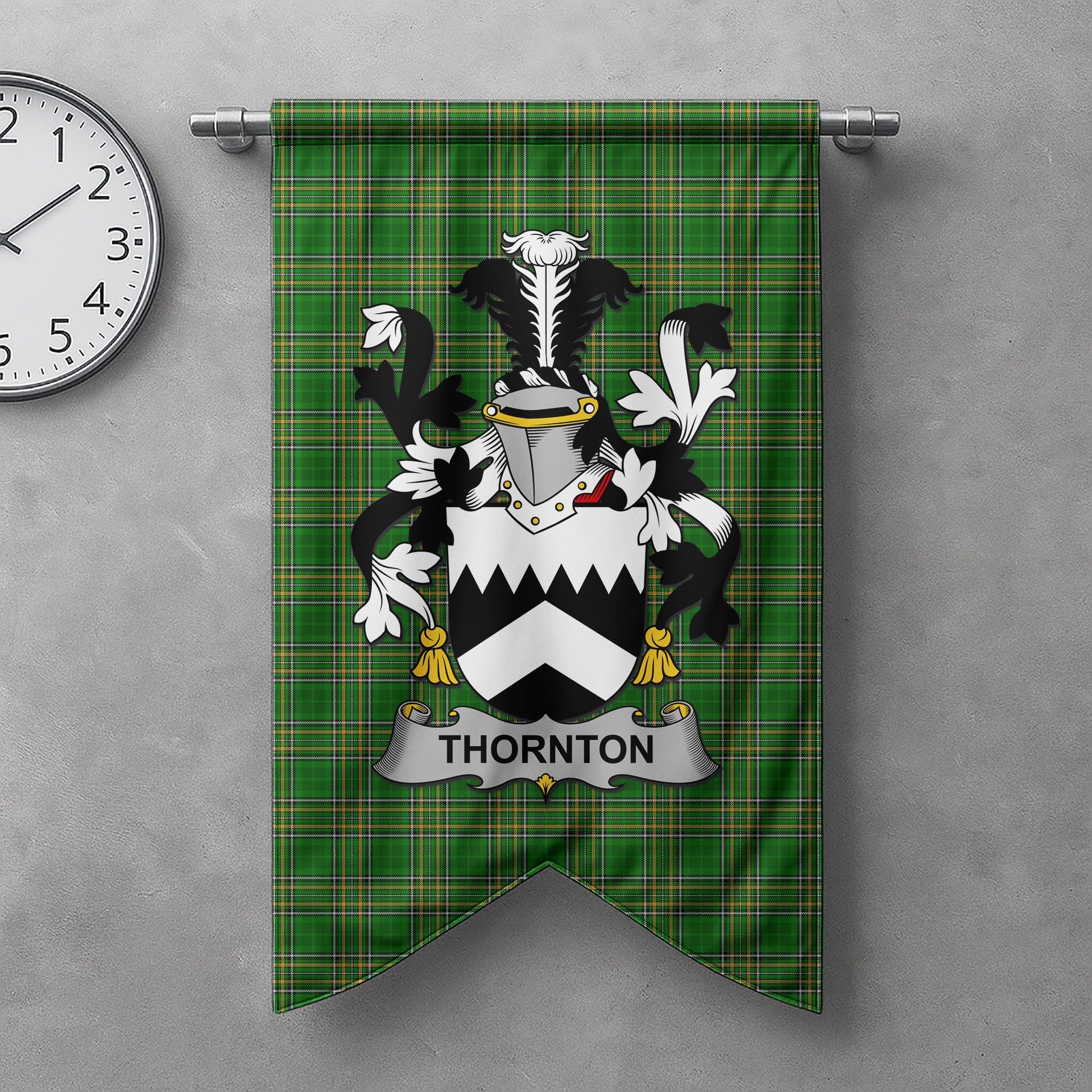 ScotsTee Shop Irish Thornton Clan Coat of Arms Irish Tartan Gonfalon Flag