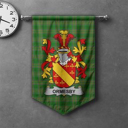 ScotsTee Shop Irish Ormesby Clan Coat of Arms Irish Tartan Gonfalon Flag