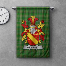 ScotsTee Shop Irish Ormesby Clan Coat of Arms Irish Tartan Gonfalon Flag