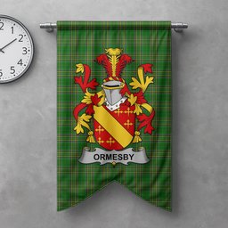 ScotsTee Shop Irish Ormesby Clan Coat of Arms Irish Tartan Gonfalon Flag