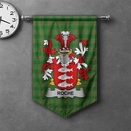 ScotsTee Shop Irish Roche Clan Coat of Arms Irish Tartan Gonfalon Flag