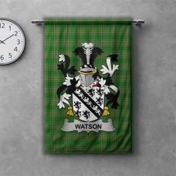 ScotsTee Shop Irish Watson Clan Coat of Arms Irish Tartan Gonfalon Flag