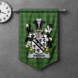 ScotsTee Shop Irish Watson Clan Coat of Arms Irish Tartan Gonfalon Flag