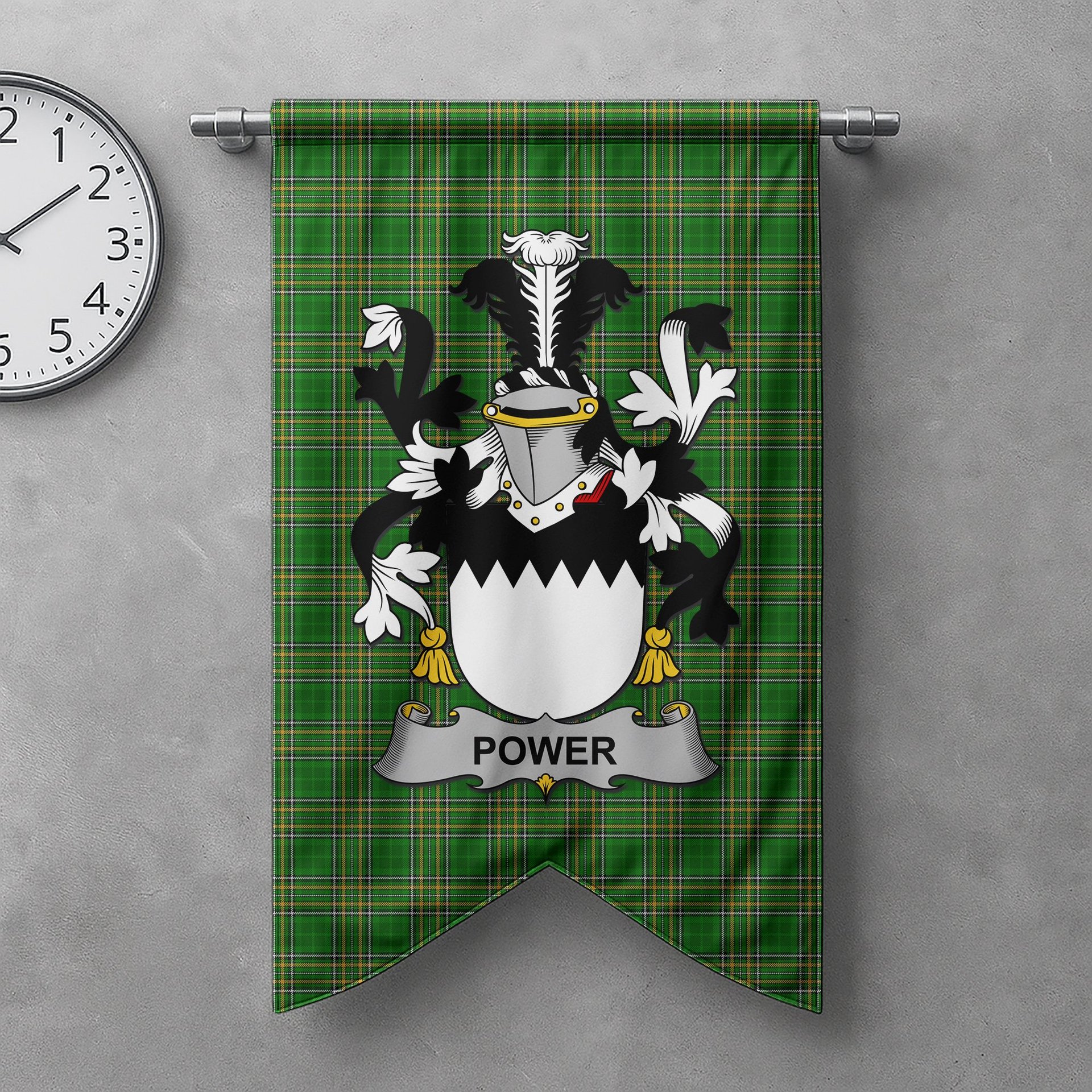 ScotsTee Shop Irish Power Clan Coat of Arms Irish Tartan Gonfalon Flag
