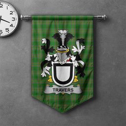 ScotsTee Shop Irish Travers Clan Coat of Arms Irish Tartan Gonfalon Flag