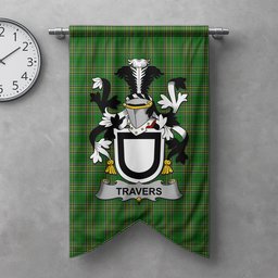ScotsTee Shop Irish Travers Clan Coat of Arms Irish Tartan Gonfalon Flag