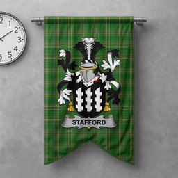 ScotsTee Shop Irish Stafford Clan Coat of Arms Irish Tartan Gonfalon Flag