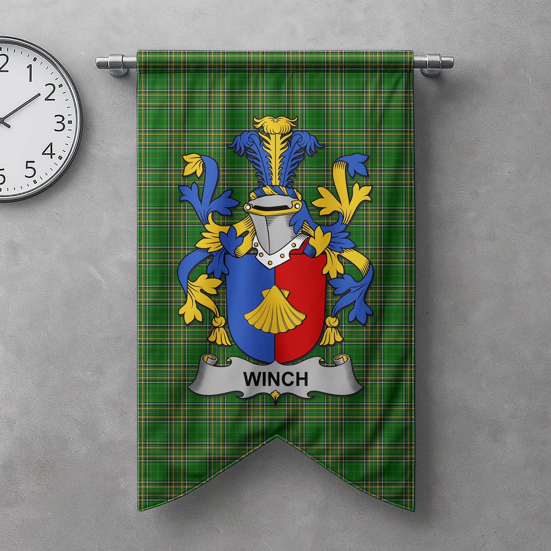 ScotsTee Shop Irish Winch Clan Coat of Arms Irish Tartan Gonfalon Flag