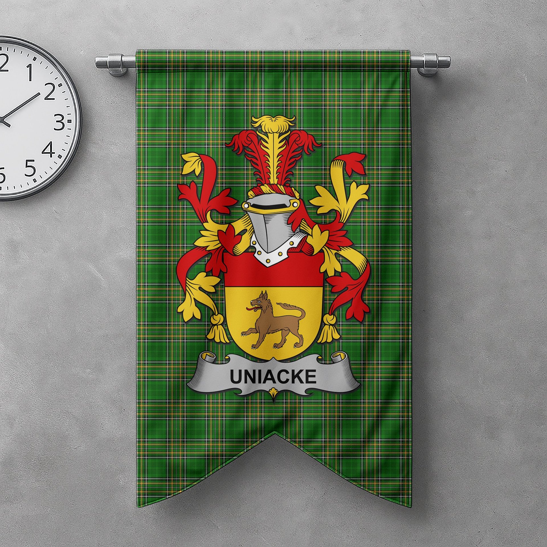 ScotsTee Shop Irish Uniacke Clan Coat of Arms Irish Tartan Gonfalon Flag