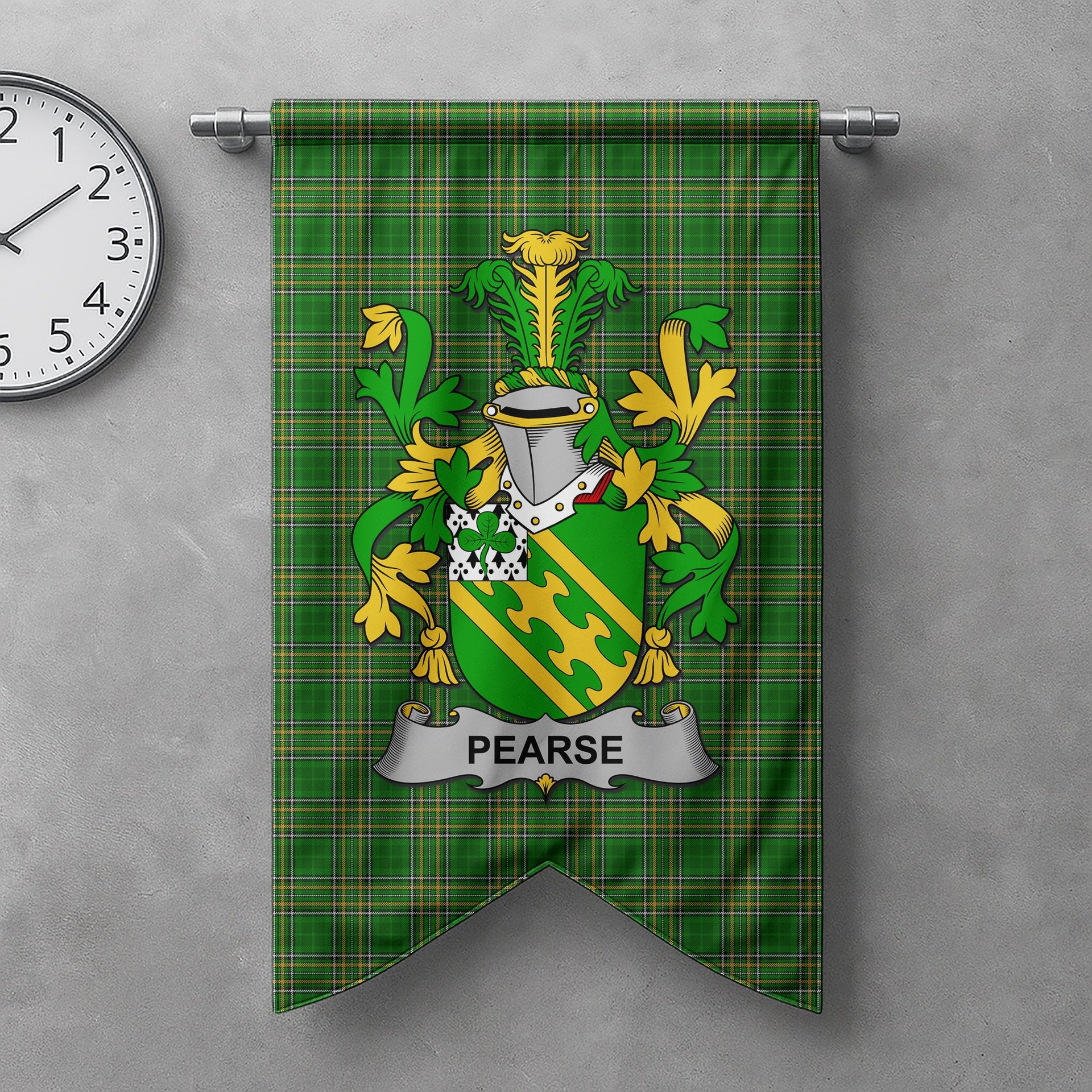 ScotsTee Shop Irish Pearse Clan Coat of Arms Irish Tartan Gonfalon Flag