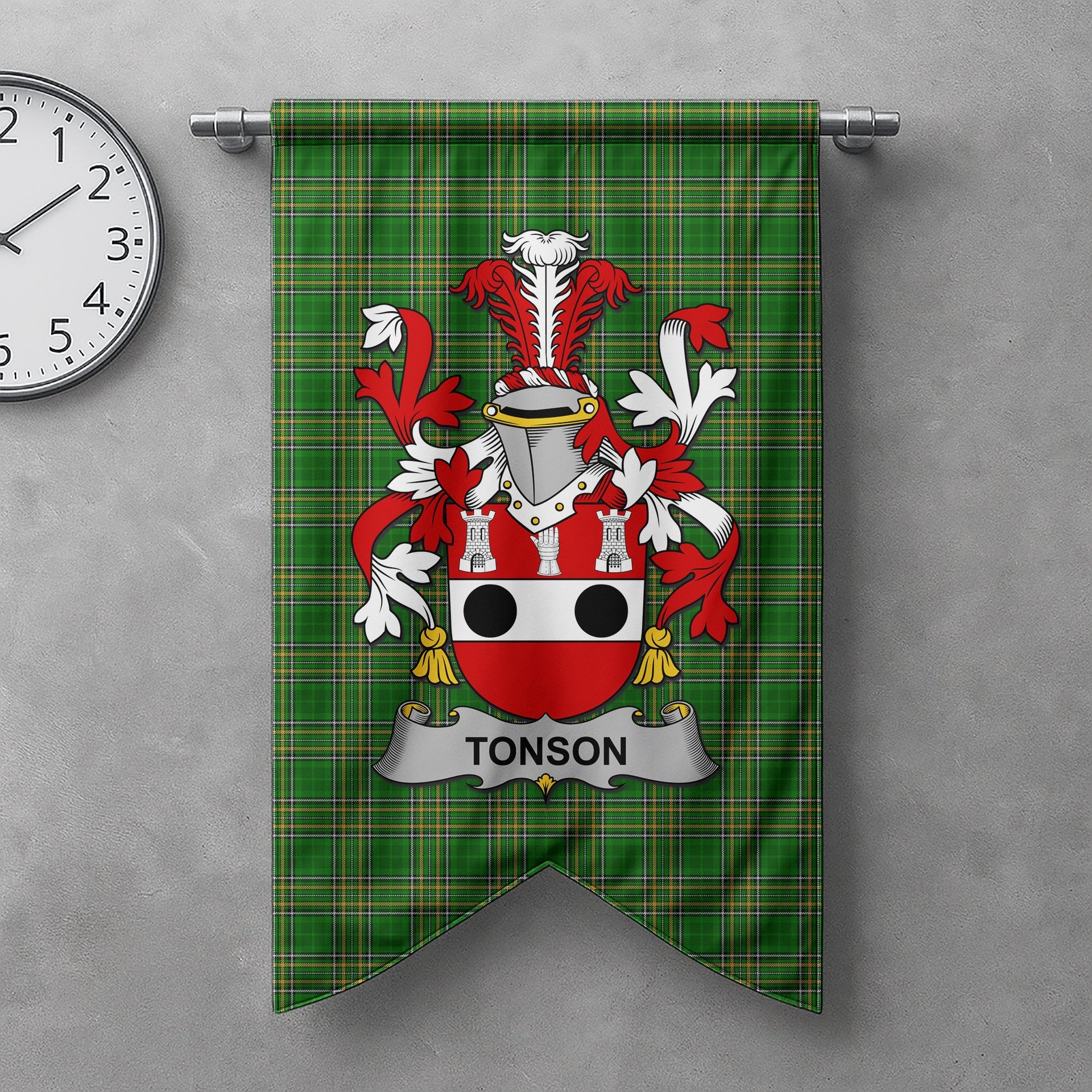 ScotsTee Shop Irish Tonson Clan Coat of Arms Irish Tartan Gonfalon Flag