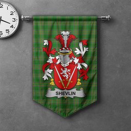 ScotsTee Shop Irish Shevlin Clan Coat of Arms Irish Tartan Gonfalon Flag