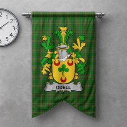 ScotsTee Shop Irish Odell Clan Coat of Arms Irish Tartan Gonfalon Flag
