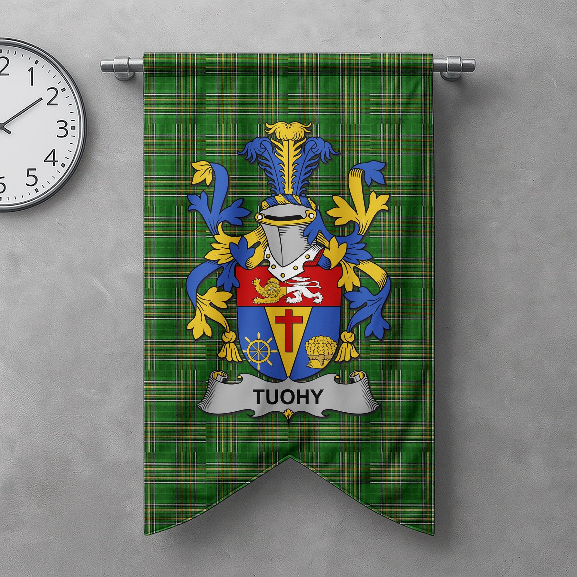 ScotsTee Shop Irish Tuohy or O'Toohey Clan Coat of Arms Irish Tartan Gonfalon Flag