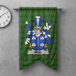 ScotsTee Shop Irish Paul Clan Coat of Arms Irish Tartan Gonfalon Flag