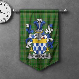 ScotsTee Shop Irish Ticheborne Clan Coat of Arms Irish Tartan Gonfalon Flag