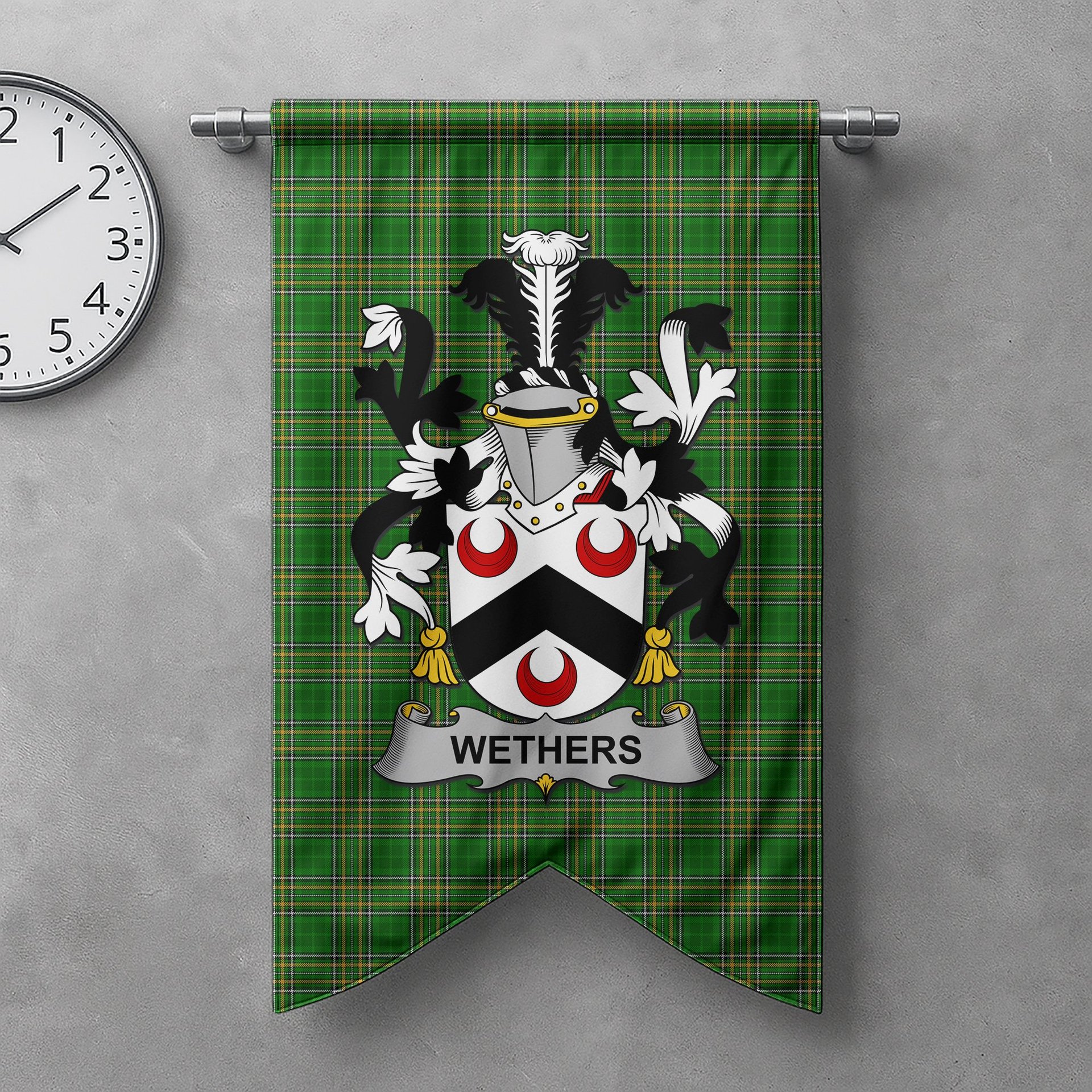 ScotsTee Shop Irish Wethers Clan Coat of Arms Irish Tartan Gonfalon Flag