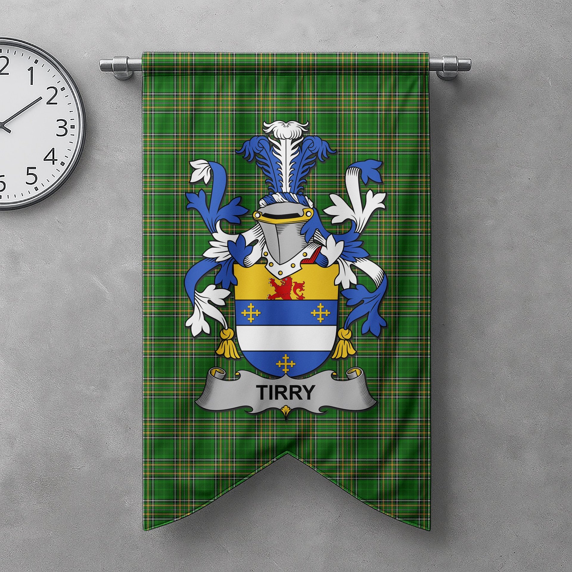 ScotsTee Shop Irish Tirry Clan Coat of Arms Irish Tartan Gonfalon Flag