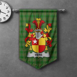 ScotsTee Shop Irish Vere Clan Coat of Arms Irish Tartan Gonfalon Flag