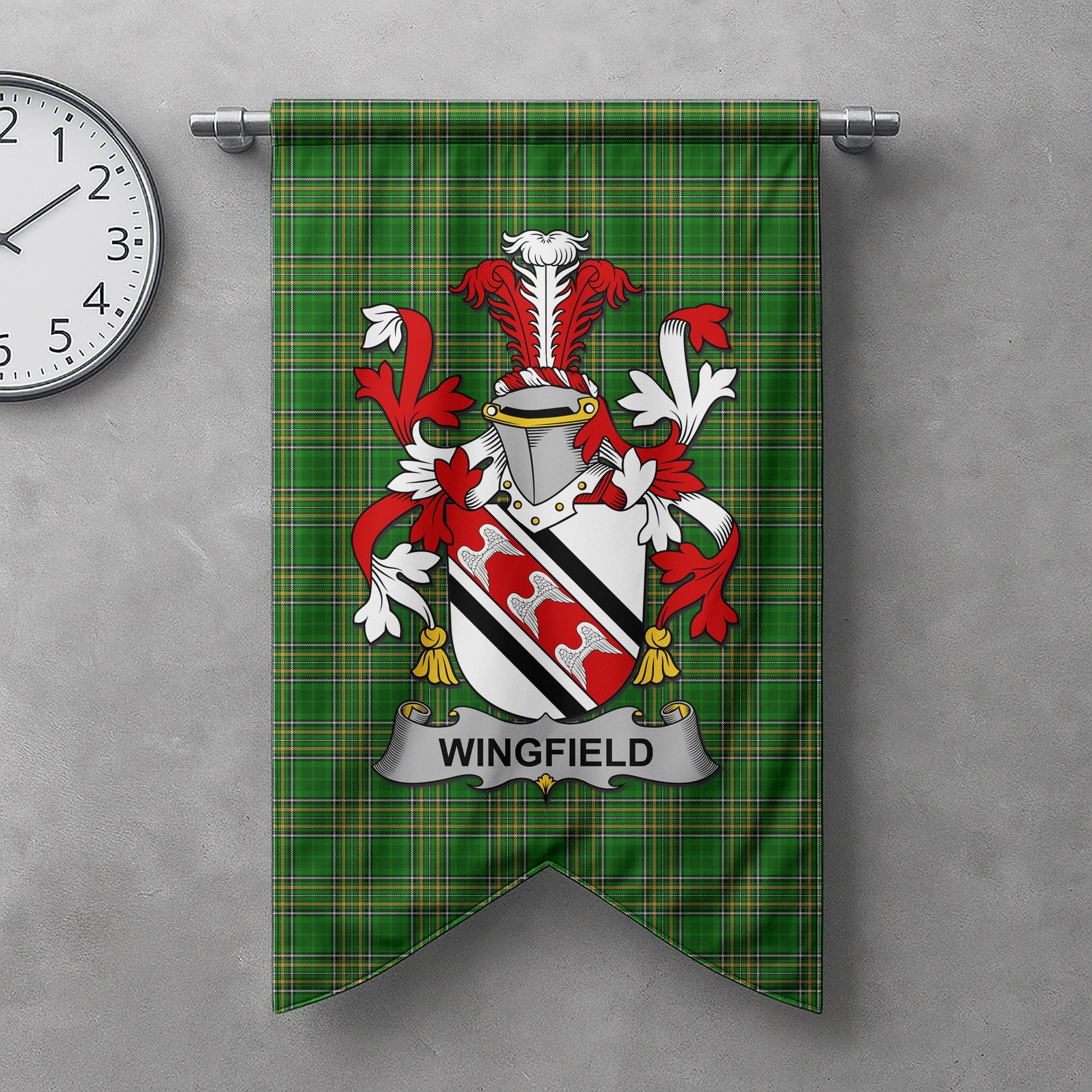 ScotsTee Shop Irish Wingfield Clan Coat of Arms Irish Tartan Gonfalon Flag