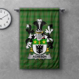 ScotsTee Shop Irish Acheson Clan Coat of Arms Irish Tartan Gonfalon Flag