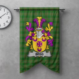 ScotsTee Shop Irish Begg Clan Coat of Arms Irish Tartan Gonfalon Flag