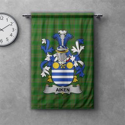 ScotsTee Shop Irish Aiken Clan Coat of Arms Irish Tartan Gonfalon Flag