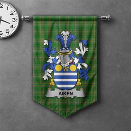 ScotsTee Shop Irish Aiken Clan Coat of Arms Irish Tartan Gonfalon Flag