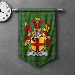 ScotsTee Shop Irish Burke Clan Coat of Arms Irish Tartan Gonfalon Flag