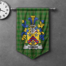 ScotsTee Shop Irish Cosker or McCosker Clan Coat of Arms Irish Tartan Gonfalon Flag
