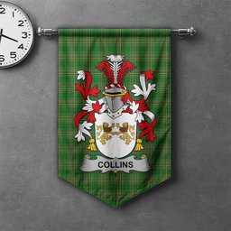 ScotsTee Shop Irish Collins Clan Coat of Arms Irish Tartan Gonfalon Flag