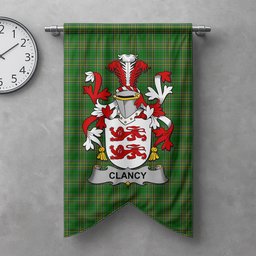 ScotsTee Shop Irish Clancy or McClancy Clan Coat of Arms Irish Tartan Gonfalon Flag