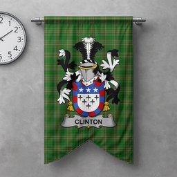 ScotsTee Shop Irish Clinton Clan Coat of Arms Irish Tartan Gonfalon Flag