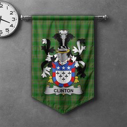 ScotsTee Shop Irish Clinton Clan Coat of Arms Irish Tartan Gonfalon Flag