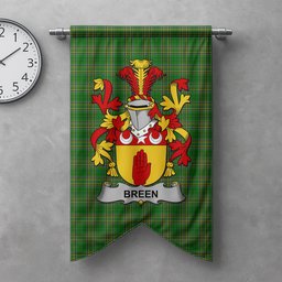 ScotsTee Shop Irish Breen or O'Breen Clan Coat of Arms Irish Tartan Gonfalon Flag