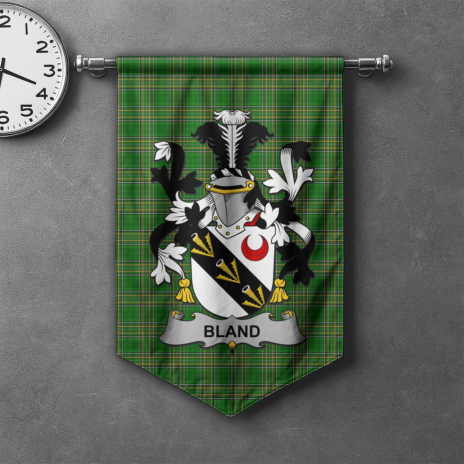 ScotsTee Shop Irish Bland Clan Coat of Arms Irish Tartan Gonfalon Flag