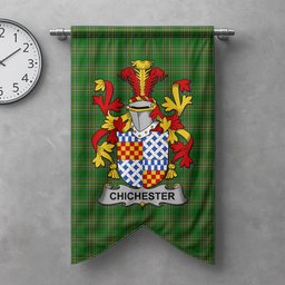ScotsTee Shop Irish Chichester Clan Coat of Arms Irish Tartan Gonfalon Flag
