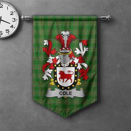 ScotsTee Shop Irish Cole Clan Coat of Arms Irish Tartan Gonfalon Flag