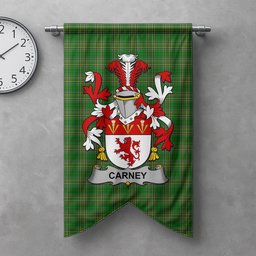 ScotsTee Shop Irish Carney Clan Coat of Arms Irish Tartan Gonfalon Flag